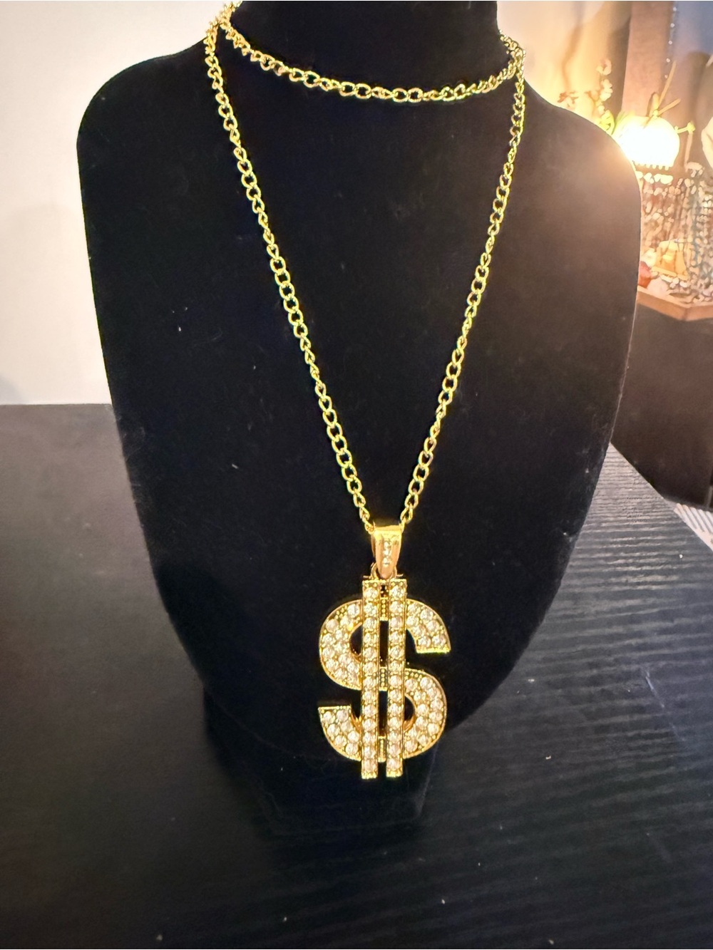 Gold Crystal Dollar Sign Pendant Necklace - Unbranded